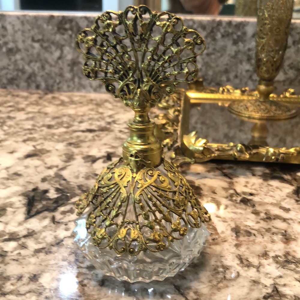 Vintage Ormolu Perfume Bottle with Dauber